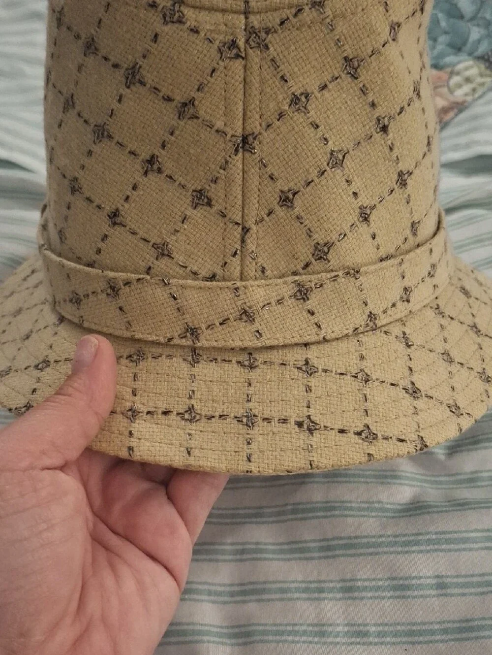 Express Beige Grid-Pattern Bucket Hat